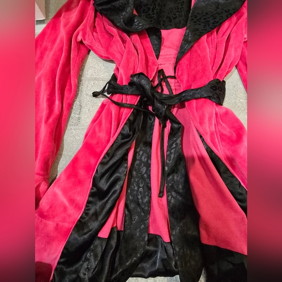 Vintage Betsy Johnson Intimates Hot Pink Black Robe Velvet Med L Satin Leopard - Picture 6 of 13